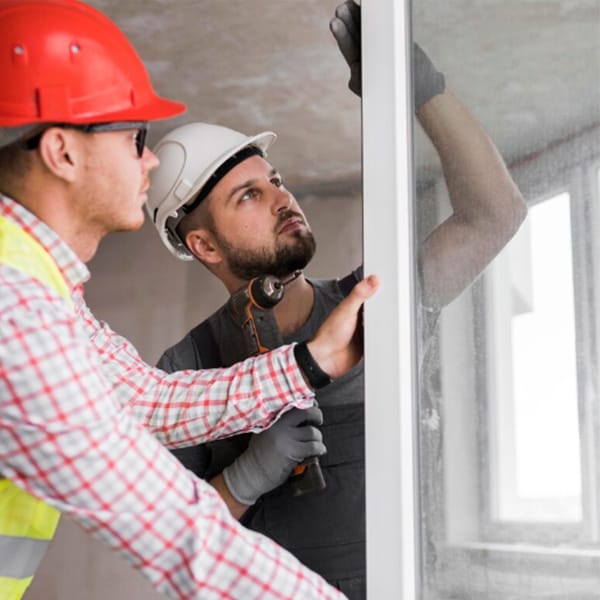 Instalación de ventana en obra durante reforma integral. Colocación de ventanas